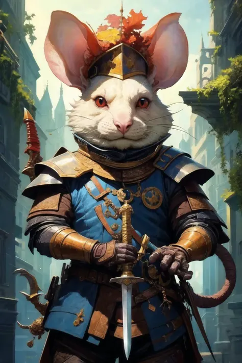 masterpiece, best quality, rat, knight, holding sowrd, weapon, sword