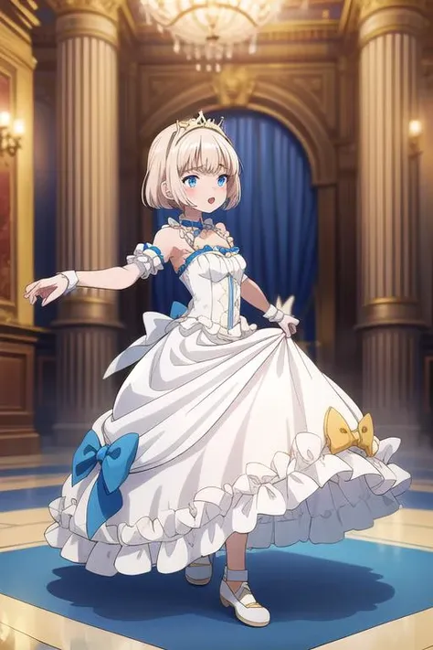 masterpiece, best quality,ultra detail, <lora:anmnr01:0.3> <lora:add_detail:0.5>,<lora:GoodHands-vanilla:0.8> petite,<lora:0005animemia:0.7>,animemia,Dance party,white dress,bare shoulder,court,Ballroom dancing