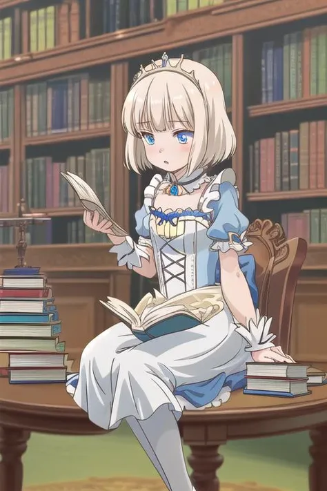 masterpiece, best quality,ultra detail, <lora:anmnr01:0.3> <lora:add_detail:0.5>,<lora:GoodHands-vanilla:0.8> petite,<lora:0005animemia:0.7>,animemia,library,books,reading,table,sitting