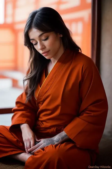 DEN_minziwild_OF,
(a Buddhist monk sitting outside and meditating in a Buddhist monastery wearing orange Buddhist robes, Buddhist, tranquillity, peace:1.2),
bokeh, f1.4, 40mm, photorealistic, raw, 8k, textured skin, skin pores, intricate details <lora:epi_noiseoffset2:1>, epiCRealism <lora:ClothingAdjuster3:-1>