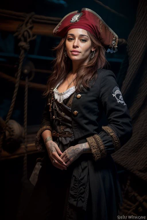 DEN_minziwild_OF,
((salty sea wench:1.2), (pirate:1.1) on a (dilapidated pirate ship:1.2), (buccaneer:1.2), pirate, (pirate ship:1.1), atmospheric, (rigging:1.2), (mast:1.1), ship:1.2),
bokeh, f1.4, 40mm, photorealistic, raw, 8k, textured skin, skin pores, intricate details <lora:epi_noiseoffset2:1>, epiCRealism <lora:ClothingAdjuster3:-1>