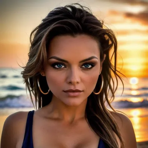 Picture, best quality, a sexy woman in the beach at sunset, photo of beautiful MP<lora:MP:1.0>, sexy clothes, sexy, looking at viewer, perfect face, perfect eyes, small eyes, sharp focus, Intricate, High Detail, dramatic, photorealistic,