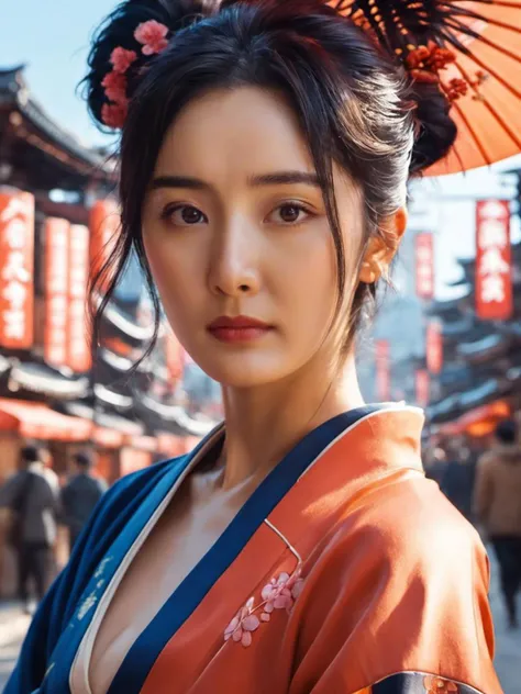 yangmi woman,fashion,high resolution,warm color palette, realistic skin tone, beautiful lighting + dimitvs, 4 k hd illustration, digital hokusai art style, cyberpunk gender + radiating d 2 a-factor, kodak city city style + tsukushi kimi kimura style portrait + 1 5 8 height, intricate painting, 4 k hd illustration, 3 d rendered cinematic, by wlop, by yoshitaka amano and <lora:yangmi_XLL6e4_10:0.6>