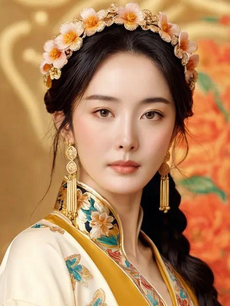 yangmi woman,fashion,high resolution,warm color palette, realistic concept art 359, concept art 359, portrait detail 4k high res hd hyper realistic sharp focus 8K UHD photographic Hi Res feature and background in Far East developed and hip South Korean, art nouveau former, by myristo orews and I Agamo, hd,  154 k hd What would happen if order came like this: 38 = 38 k, baroque oil painting <lora:yangmi_XLL6e4_10:0.6>