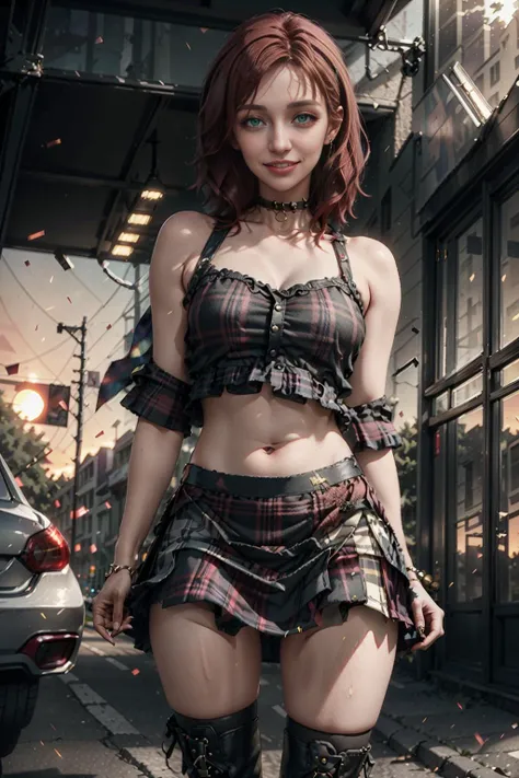 Natalie portman、Sticking out the navel、newyork、She wears a torn Spider-Man suit,wearing skirt、 Red and black color scheme,Dynamic、masterpiece、top-quality、ultra-detailliert、ighly detailed、beautiful detailed brilliance、超A high resolution