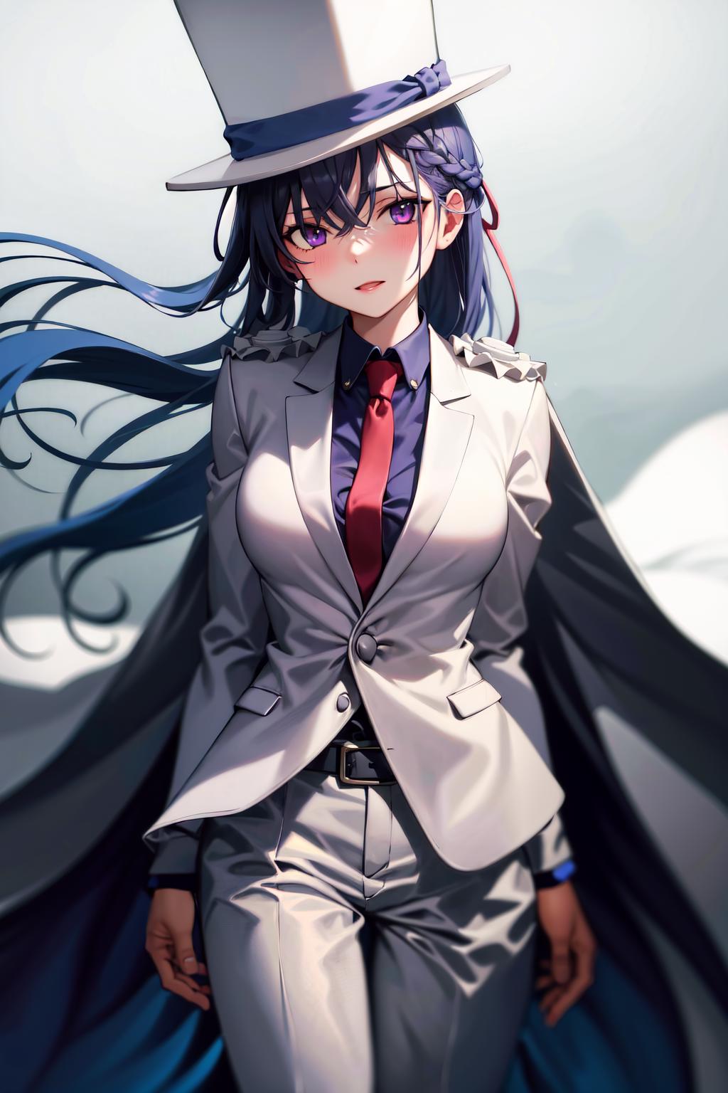 Anime girl in a top hat and suit with long hair - SeaArt AI