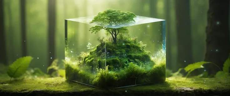 a 5 dimensional cube of nature , surrounded by an aura of nature particles , stable diffusion,
((photo raw)),