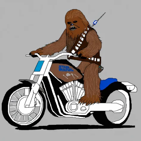 (Chewbacca star wars riding on a motorcycle), (mspaint, ms paint drawing), (bad quality, bad artist)