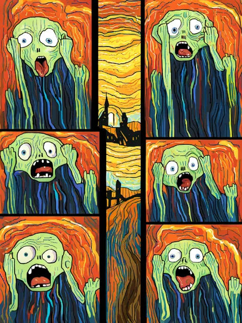 grogu in the colorful picture "the scream", <lora:FF-Style-Edvard-Munch-vpred:1.45> in style of Edvard Munch, style of Edvard Munch , <lora:SDXL_MSPaint_Portrait:0.6> mspaint, portrait