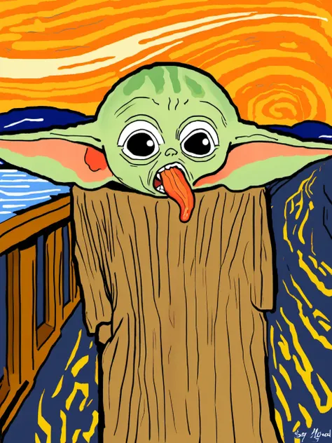 yoda in the picture "the scream", <lora:FF-Style-Edvard-Munch-vpred:0.75> in style of Edvard Munch, <lora:SDXL_MSPaint_Portrait:0.3> mspaint