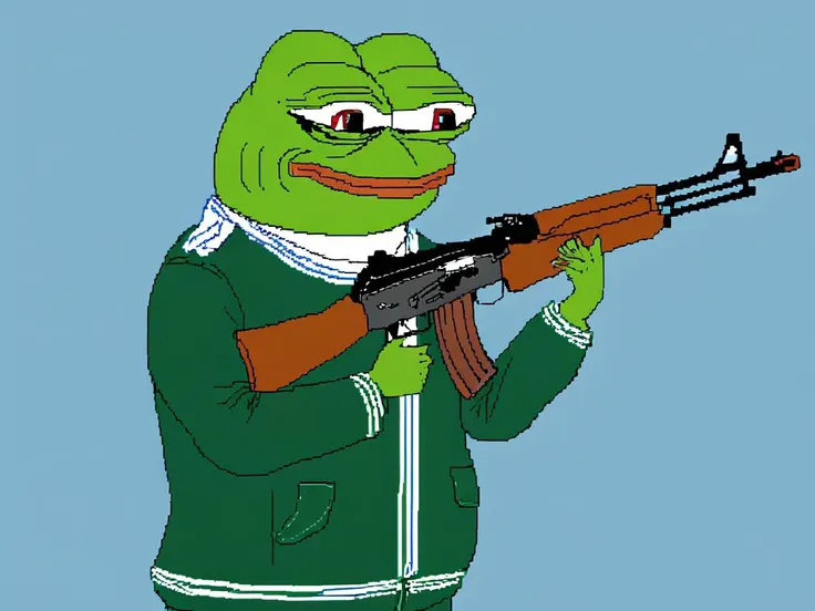 <lora:SDXL_MSPaint_Portrait:1> MSPaint drawing of <lora:pepe_frog SDXL:0.7> pepe_frog holding ak47, smile, full body