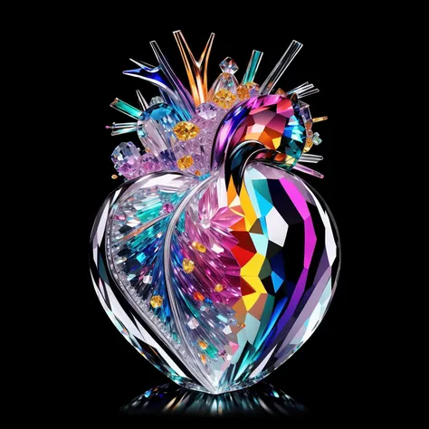 colourful cs-cr1stal-18 photo of magnificent anatomical heart, dripping black liquid