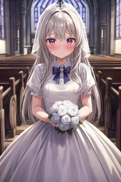 masterpiece, best quality,ultra detail, <lora:anmnr01:0.3>, <lora:GoodHands-vanilla:0.7> <lora:add_detail:0.5>,1girl,church, long hair,<lora:Bridal:0.7>,bridal,embarrassed, blush, facing viewer , arm for viewer