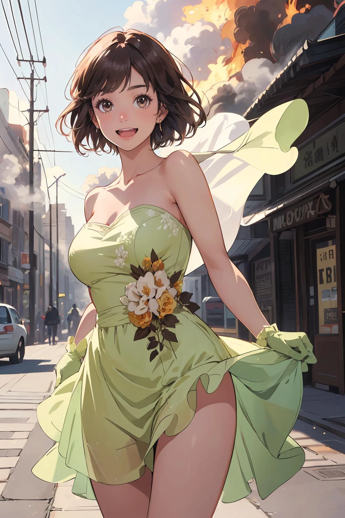 8k high quality detailed,highres,anime,comic,detailed image,
(an illustration of a age girl posing,(an illustration of girl,teengirl)),(magazine_illustration),(magazine_sheet),
(1girl,asian_female,gradient hair, short hair, bangs, brown eyes, thin|skinny, large breasts,(Pleased Smile)),detailed_face,realistic_skin_texture,
(rushing out of burning city,screaming),
((,bridal,jewelry,gloves,holding bouquet,yellow bridal veil,collarbone):0.8),realistic clothing texture,<lora:YellowBridal:0.7>
