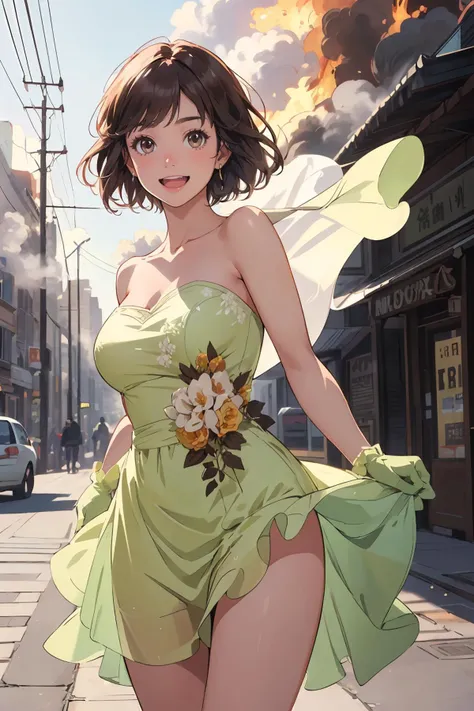 8k high quality detailed,highres,anime,comic,detailed image,
(an illustration of a teenage girl posing,(an illustration of girl,teenage girl)),(magazine_illustration),(magazine_sheet),
(1girl,asian_female,gradient hair, short hair, bangs, brown eyes, thin|skinny, large breasts,(Pleased Smile)),detailed_face,realistic_skin_texture,
(rushing out of burning city,screaming),
((,bridal,jewelry,gloves,holding bouquet,yellow bridal veil,collarbone):0.8),realistic clothing texture,<lora:YellowBridal:0.7>