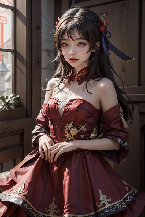 <lora:hutao_v2:0.7>,hu tao(genshin impact),symbol shaped pupils, cheeky, mischievous,<lora:genshinfull1:0.7>,hutaodef,small chest,hair ornament,hair ornament,
1girl,solo, long hair,realistic, brown hair, best quality, masterpiece, illustration,
church,
bridal, red bridal dress, <lora:RedBridal:0.7>