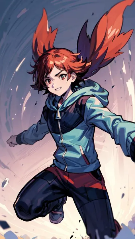 <lora:add_detail:0.65> <lyco:GoodHands-beta2:1.0>, solo, 1boy
masterpiece, best quality, <lora:HilbertLora:0.7>,
An illustration of hilbert \(pokemon\), the trainer from Pokmon Black and White, showcasing focus and determination while facing a challenging battle. (Artistic style:1.2), (vibrant color palette:1.1), (intense lighting), (exciting battle setting), (detailed texture)
hilbert \(pokemon\), 1boy, solo, red headwear, blue jacket, black pants, smile, determined,, (Anime Scene, Toonshading, Satoshi Kon, Ken Sugimori, Hiromu Arakawa:1.2), (Anime Style, Manga Style:1.3), Low detail, sketch, concept art, line art, webtoon, manhua, hand drawn, defined lines, simple shades, minimalistic, High contrast, Linear compositions, Scalable artwork, Digital art, High Contrast Shadows, glow effects, humorous illustration, big depth of field, Masterpiece, colors, concept art, trending on artstation, Vivid colors, dramatic