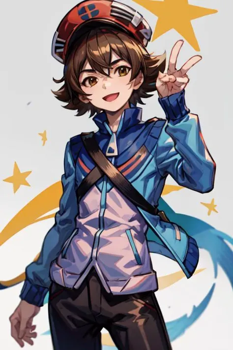 <lora:add_detail:0.65> <lyco:GoodHands-beta2:1.0>, solo, 1boy
masterpiece, best quality, <lora:HilbertLora:0.7>, hilbert \(pokemon\), 1boy, solo, red headwear, blue jacket, black pants, smile, determined,