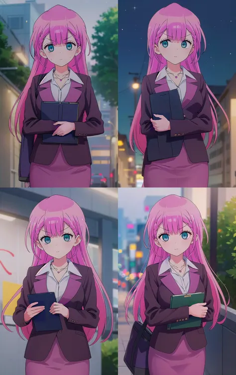 Teacher_WeNeverLearn_MafuyuKirisu_ownwaifu,
1girl, pink hair, blue eyes, long hair, bangs, collarbone, 
white shirt, collared shirt, necklace, formal, suit, long sleeves, pencil skirt, teacher, blazer, 
{<lora:ANIME_WeNeverLearn_MafuyuKirisu_ownwaifu:1> |<lora:ANIME_WeNeverLearn_MafuyuKirisu_ownwaifu:0.9> |<lora:ANIME_WeNeverLearn_MafuyuKirisu_ownwaifu:0.8> |<lora:ANIME_WeNeverLearn_MafuyuKirisu_ownwaifu:0.7> },
((masterpiece)),((best quality)),(highres), bokeh, depth_of_field, scenery, spotlight, focused, looking at viewer, solo,