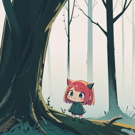 cute, monotone, pastel, forest, simple, simple art, simple paint, chibi style, without people,