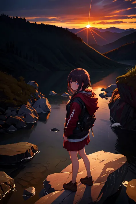 1girl, rocky terrain, sunset., (highres, highly detailed:1.2), aesthetic, masterpiece, <lora:epi_noiseoffset2:0.2>, <lora:more_details:0.2>