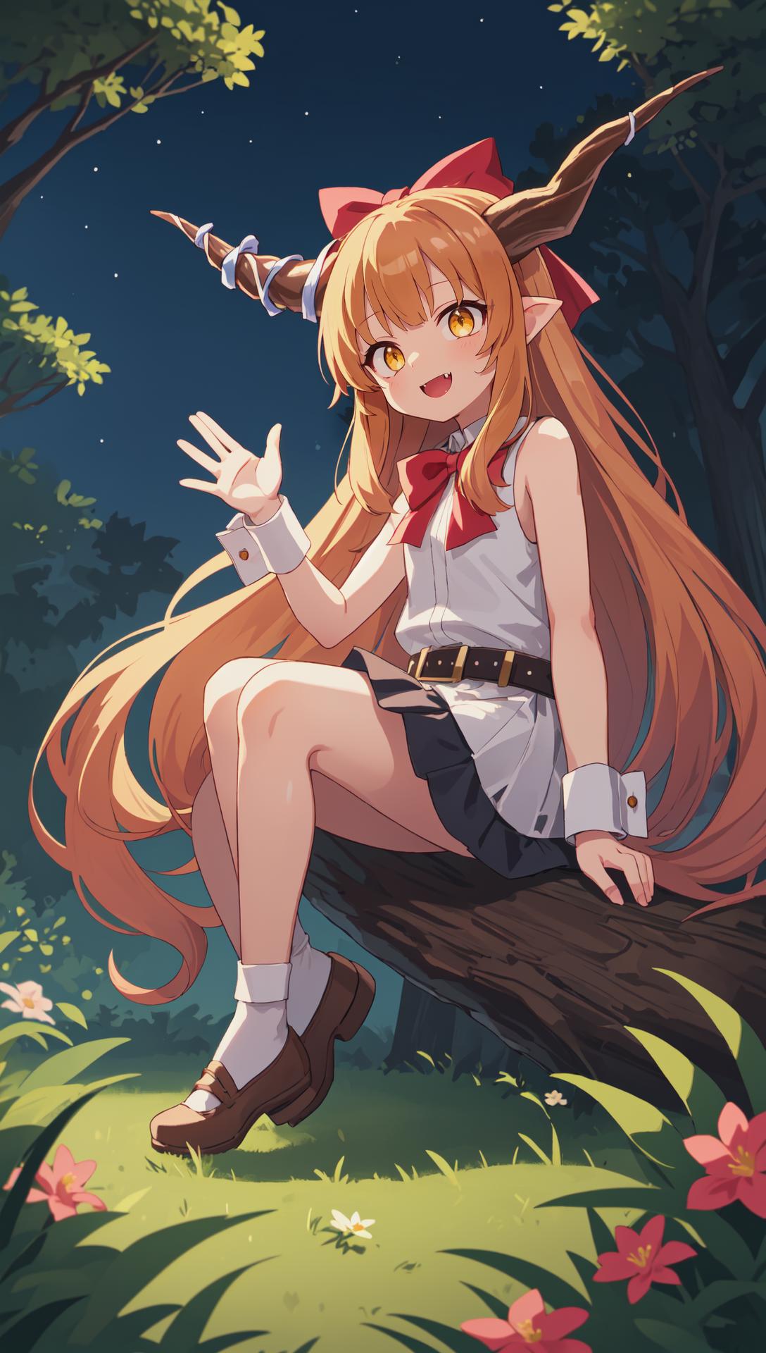 A girl sitting on a tree branch in the woods - SeaArt AI