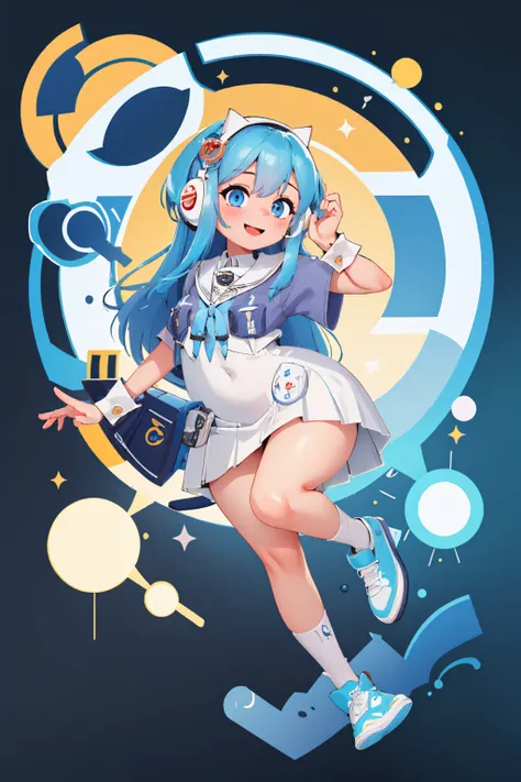 (masterpiece, best quality:1.2), solo, 1girl, shifty, smile, looking at viewer, cat ear headphones, blue shirt, sailor collar, white skirt, wrist cuffs, socks, sneakers <lora:shifty-nvwls-v1:1.0>