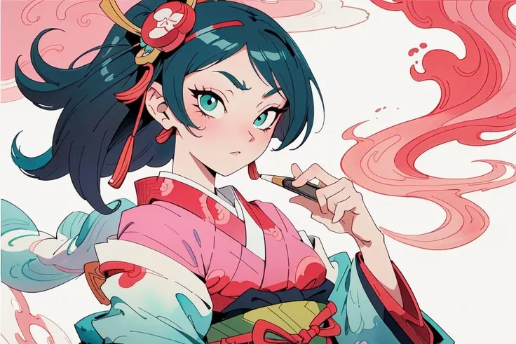 cyberpunk, teal theme, pink theme, ( ukiyo-e:1.3), ( watercolor \(medium\) :1.25), flat colors, HD, 4k, intricate,