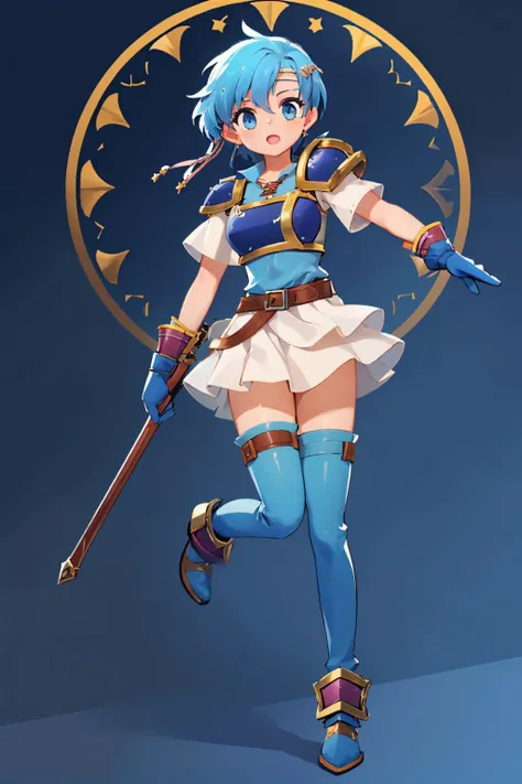 (masterpiece, best quality:1.2), solo, 1girl, shanna, short hair, headband, armor, white skirt, thigh boots, gloves <lora:shanna-nvwls-v1-final:1>