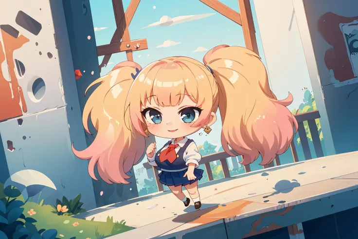 ((masterpiece)), (best quality), official art, extremely detailed CG, unity 8k wallpaper, ultra detailed,
colorful, yariko, 1girl, long hair, smile, large breasts, twintails, jewelry, school uniform, earrings,  (chibi:1.5), 
<lora:artkoikoi_yariko:0.7>, Dream World Overpass,Travertine,