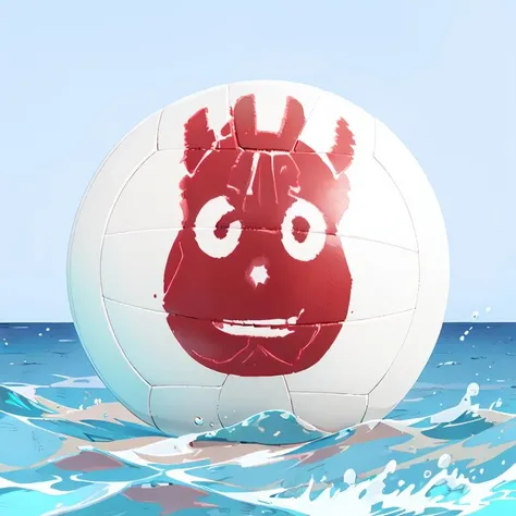 masterpiece, best quality, wilsonv1, volleyball, water, sea, storm, rain, night, lightning,