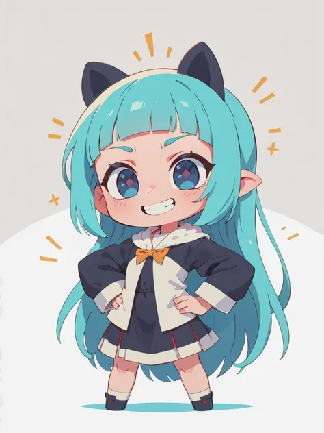 8k, masterpiece, highly detailed, high quality,
1girl, (hime style hair) <lora:hime_style_hair-SD-2.0:1>,
chibi, hands on hips, grin