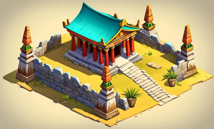 ancient temple, cartoon, best quality, masterpiece,  isometric view,  <lora:supgiantisosdxl:0.8>, painted style, supgiantisosdxl, vibrant colors