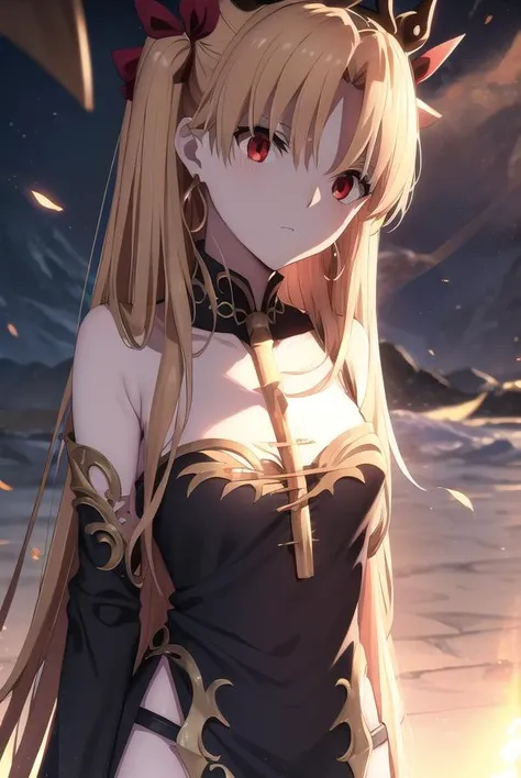 ereshkigal, <lora:ereshkigal babylonia-lora-nochekaiser:1>,
ereshkigal, ereshkigal \(fate\), long hair, blonde hair, very long hair, two side up, tiara, (red eyes:1.3), ribbon, hair ribbon, red ribbon, (parted bangs:1.5),
BREAK thighhighs, dress, jewelry, earrings, black dress, single thighhigh, asymmetrical legwear, uneven legwear, single sleeve, spine,
BREAK outdoors, desert, sky, sun, clouds,
BREAK looking at viewer, (cowboy shot:1.5),
BREAK <lyco:GoodHands-beta2:1>, (masterpiece:1.2), best quality, high resolution, unity 8k wallpaper, (illustration:0.8), (beautiful detailed eyes:1.6), extremely detailed face, perfect lighting, extremely detailed CG, (perfect hands, perfect anatomy),