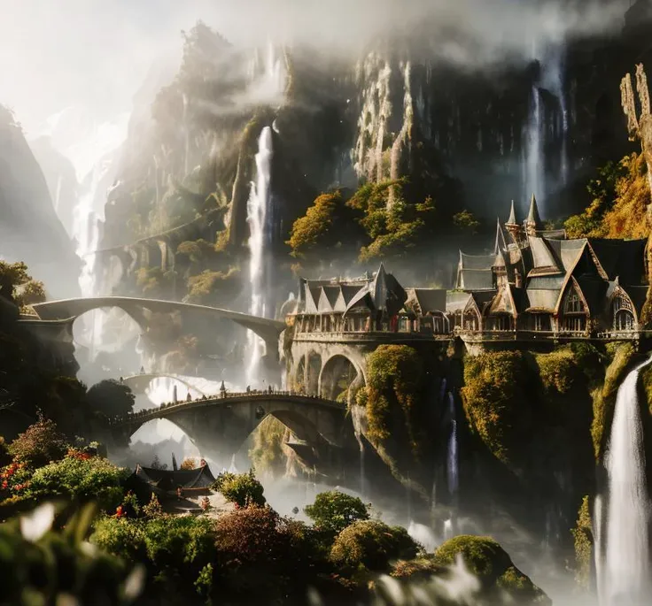 (masterpiece:1.2), (best quality,:1.2), 8k, HDR, ultra detailed, ((photorealistic)), professional light, cinematic lighting, fashion photography, ambient lighting, atmospheric effects, a highly detailed magical HighElf fantasy city, waterfall, cliff, <lora:HighElf-10:1>, ((perfect hands)), epiCPhoto