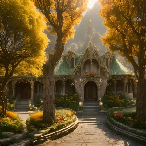 (masterpiece:1.2), (best quality,:1.2), 8k, HDR, ultra detailed, ((photorealistic)), perfect anatomy, professional light, cinematic lighting, fashion photography, ambient lighting, <lora:detail_slider_v4:2.5>, a winding street with many elaborate houses, white stone, highelf, <lora:HighElf-10:1>, in the style of Tolkien, Middle Earth, Rivendell, epiCPhoto