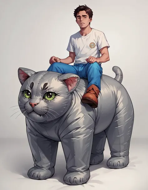 score_9, score_8_up, score_7_up, score_6_up, score_5_up, score_4_up, source_anime, best quality, hud_inf_eleph, 1boy, shirt, <lora:hud_inf_eleph_XLP:0.7>, riding inflatable cat