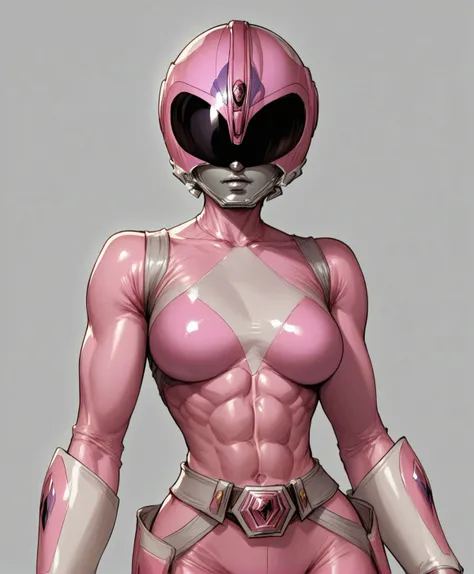 <lora:Pink_Ranger_Pony_r1:.5> pink ranger, helmet, cowboy shot, silver mouth,, score_9, score_8_up, score_7_up, masterpiece, high quality, grey background, blank background, sexy pose, sexy, slutty, seductive,, thin waist, tight abs,