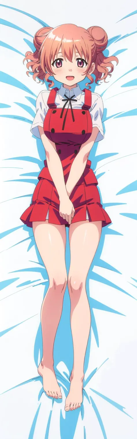 (masterpiece, best quality), (illustration) , (beautiful detailed eyes) ,anime screencap , official art , highres ,
<lora:hiro-hidamarisketch-01:0.8> ,
hiro , 1girl, solo,large breasts,double bun, short hair,
school uniform,
barefoot ,
<lora:boldline:-0.6> ,
(smile:0.8),(blush:0.50), (open mouth:0.75) ,
(dakimakura:0.6) , girl lying on back , looking up at viewer,