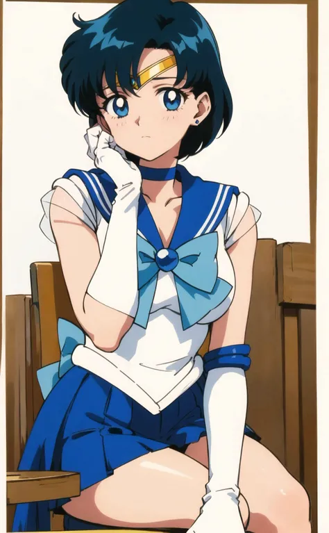 masterpiece, best quality, high resolution,
(cowboy shot:1.1), anime coloring,
white background, simple background, (border:1.4), ,
(mature female ,madame,:1.5),
,mer1, tiara, sailor senshi uniform, blue sailor collar, bow, knee boots, choker, white gloves, blue choker, elbow gloves, jewelry, earrings, blue skirt, magical girl, sailor mercury,mizuno ami,
(retro artstyle, 1990s \(style\),:1.05)
upper body,
( elbows on table,hands on own cheeks:1.2) ,sitting,
white background, , , <lora:mercury_v2:0.7> , , <lora:LoRA_SailarMercury_epoch01:0.4>