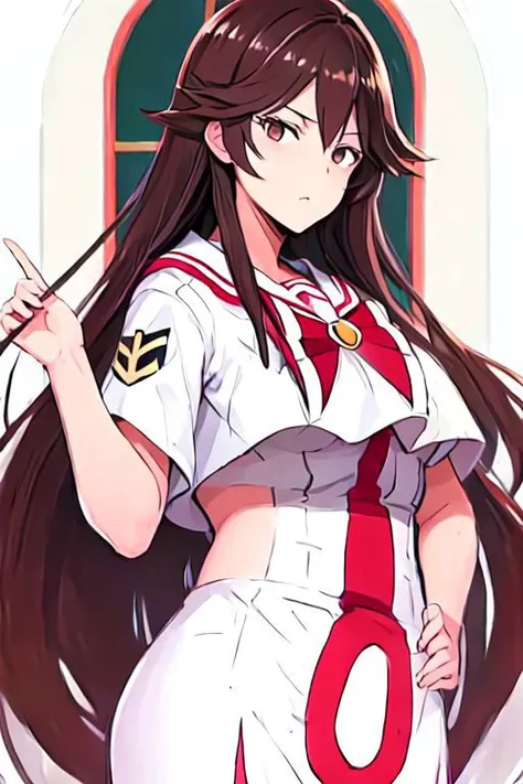 akiraf, long hair,brown hair,uniform,large breasts,sailor collar, brown eyes