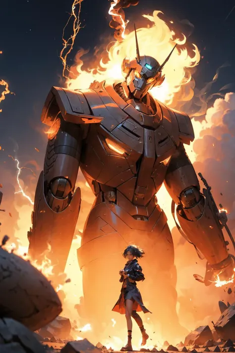 ((1girl inside glowing giant robot)), <lora:Susanoo-10:0.9>, susanoo, smoke, flare, electricity, plasma, dust storm, moon
