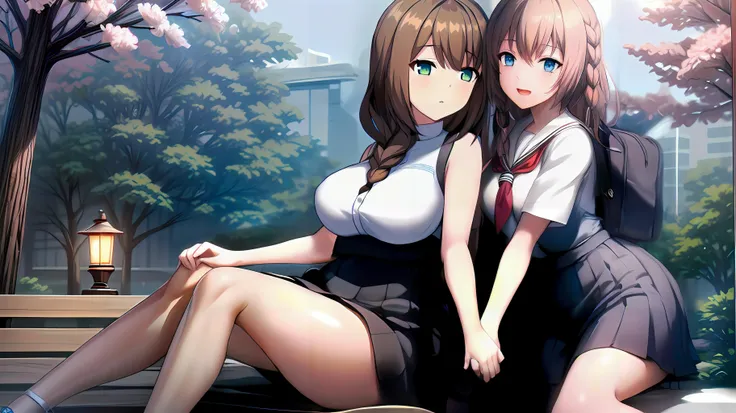 (best quality, masterpiece:1.2), (2girls, holding hands, yuri:1.2), cherry Blossom festival, official art,extremely detailed CG unity 8k wallpaper trees,  <lora:Tool - hyperdetailer_v095:0.4>ADDCOMM
Cherry Tree, Lantern ADDCOL
(1girl), Green eyes, Brown hair,bangs,single braid, 1 girl, 20yo,Young female,Beautiful long legs,Beautiful body, Beautiful Nose,Beautiful character design, perfect eyes, perfect face,expressive eyes,perfect balance, looking at viewer,(Focus on her face),closed mouth, (innocent_big_eyes:1.0),(Light_Smile:0.3), (Beautiful,large_Breasts:1.4), (beautiful_face:1.5),(narrow_waist), ADDCOL
(1girl), rinka, seifuku , smile, blue skirt, <lora:Rinka_v1b:1:1:lbw=0,0,0,1,1,1, 1,1,1,1,1, 0,0,0,0,0,0> 