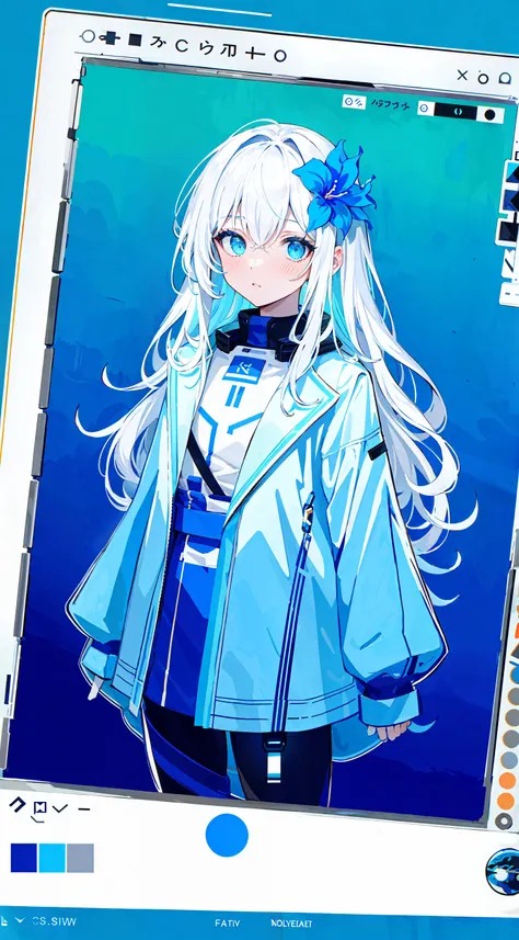 masterpiece,best quality,extremely detailed CG unity 8k wallpaper,white hair,long_hair,hair glass flower,Cyan eyes,small breasts,blue theme,trench_coat,glass land,looking at viewer,1girl,flat shading,upper body,hidden hands,beautiful eyes,full body
1 synth wave style girl, extremely detailed CG ,(masterpiece),(best quality), (limited palette) , blue fluorescent paint,noline art, silhouette, partially colored, (alternate color):1.4, dynamic angle, (blue):1.3, dark blue shadow, (synth wave), (chromatic aberration) , (((thick) outline)), blue outline, (solo focus), blue neon lights, perfect shadow,