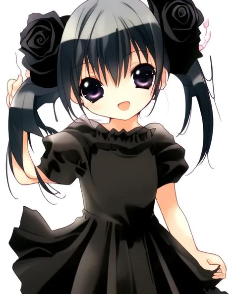 koge donbo, 1girl, solo, dress, smile, looking_at_viewer, upper_body, cross, rose, <lora:kogedonbo:1>