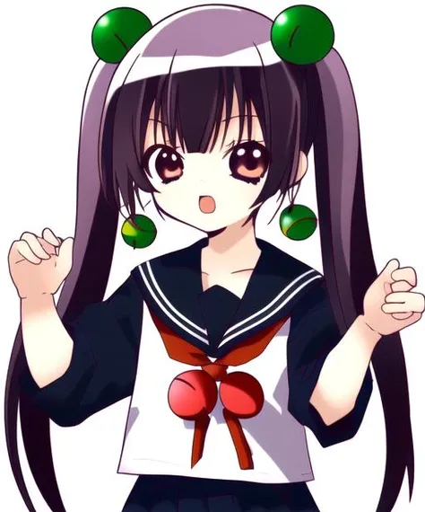 koge donbo, 1girl, solo, child, twintails, serafuku, jingle_bell, upper_body, <lora:kogedonbo:1>