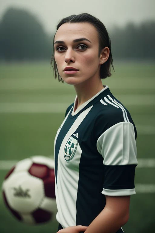 RAW photo, Fadeev , full bodyesbian, Natural skin, 8K  UHD, High quality, filmgrain, Hair in a bun, Football team uniforms, Green field，Women's soccer game，facing away from the audience