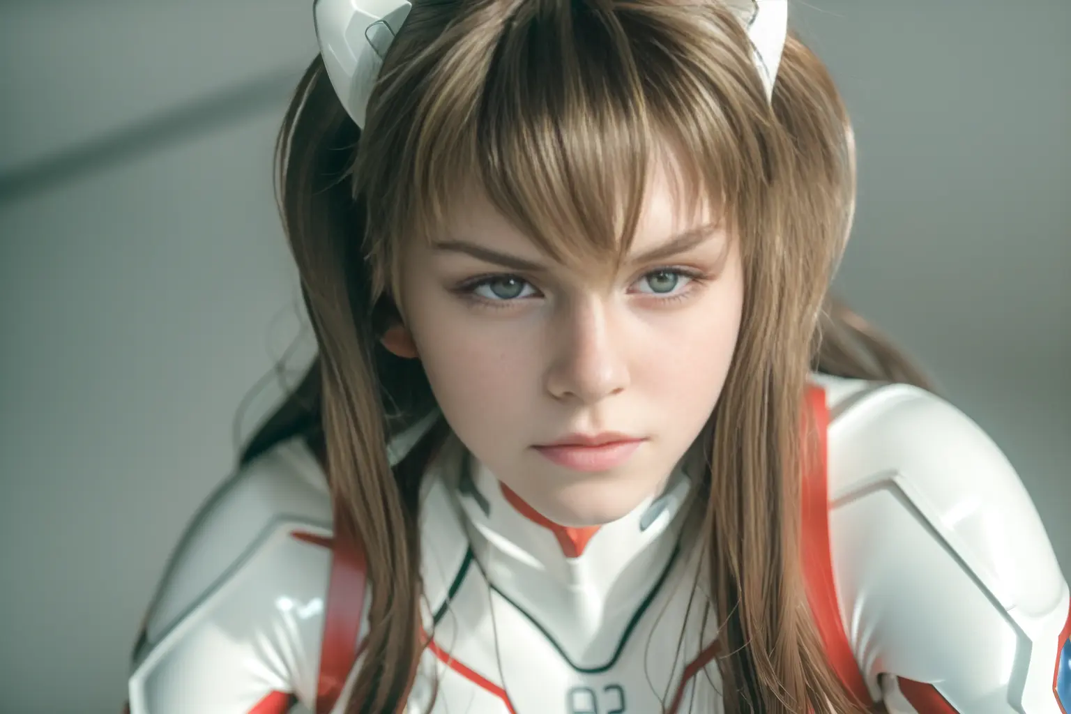 analog style, modelshoot style, portrait of shirogane, close up, feminine, epic (photo, studio lighting, hard light, sony a7, 50 mm, matte skin, pores, colors, hyperdetailed, hyperrealistic), white plugsuit <lora:ShiroganeAsuka:0.9>