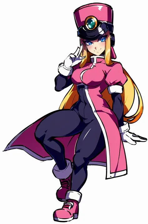 ultra detailed, masterpiece, best quality,
solo,
cowboy shot,
soft smile, light smile,
 <lora:HerrscherAGGA2023_Prairie_V1:0.8> Prairie_MM, blue eyes, blonde hair, low-tied_long_hair, sidelocks, shako cap, long_coat, puffy sleeves, pink cropped jacket, framed_breasts, white gloves, bodystocking, Body suit, skin_tight, black_legwear, pink footwear,
 <lora:Owler [MockAi - v2.0]:0.8> owler, sharp lineart, clean lineart, vibrant colors, simle shading, cell shading,