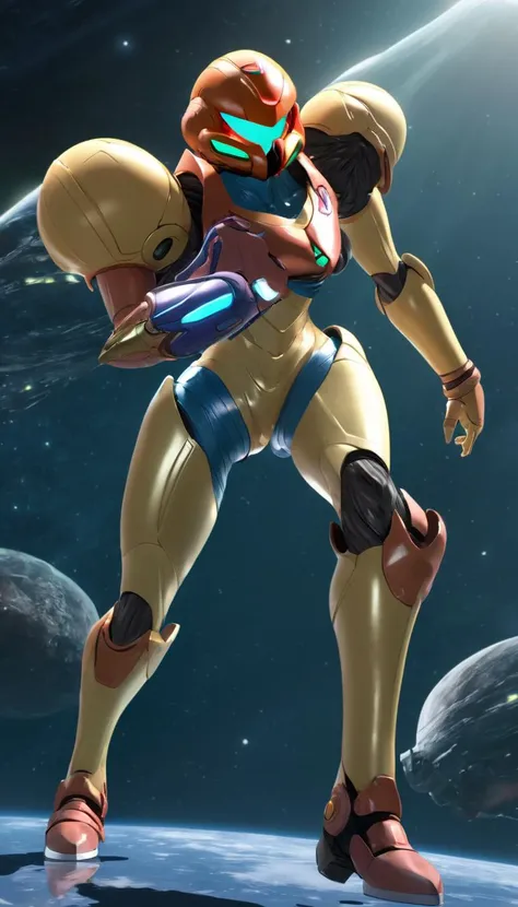 Cinematic scene, hero view, Samus Aran, action pose, detailed background, masterpiece, best quality, high quality, highres, absurdres <lora:samus_aran_xl_v1:1>